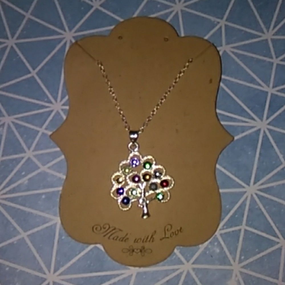 Rainbow sterling silver tree of life pendant